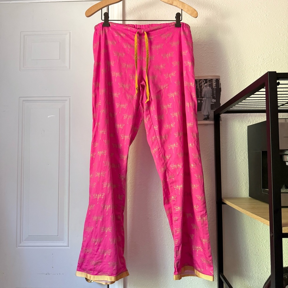 BED HEAD PAJAMAS pink gold foil metallic dragonfly bug sleep pajama pants